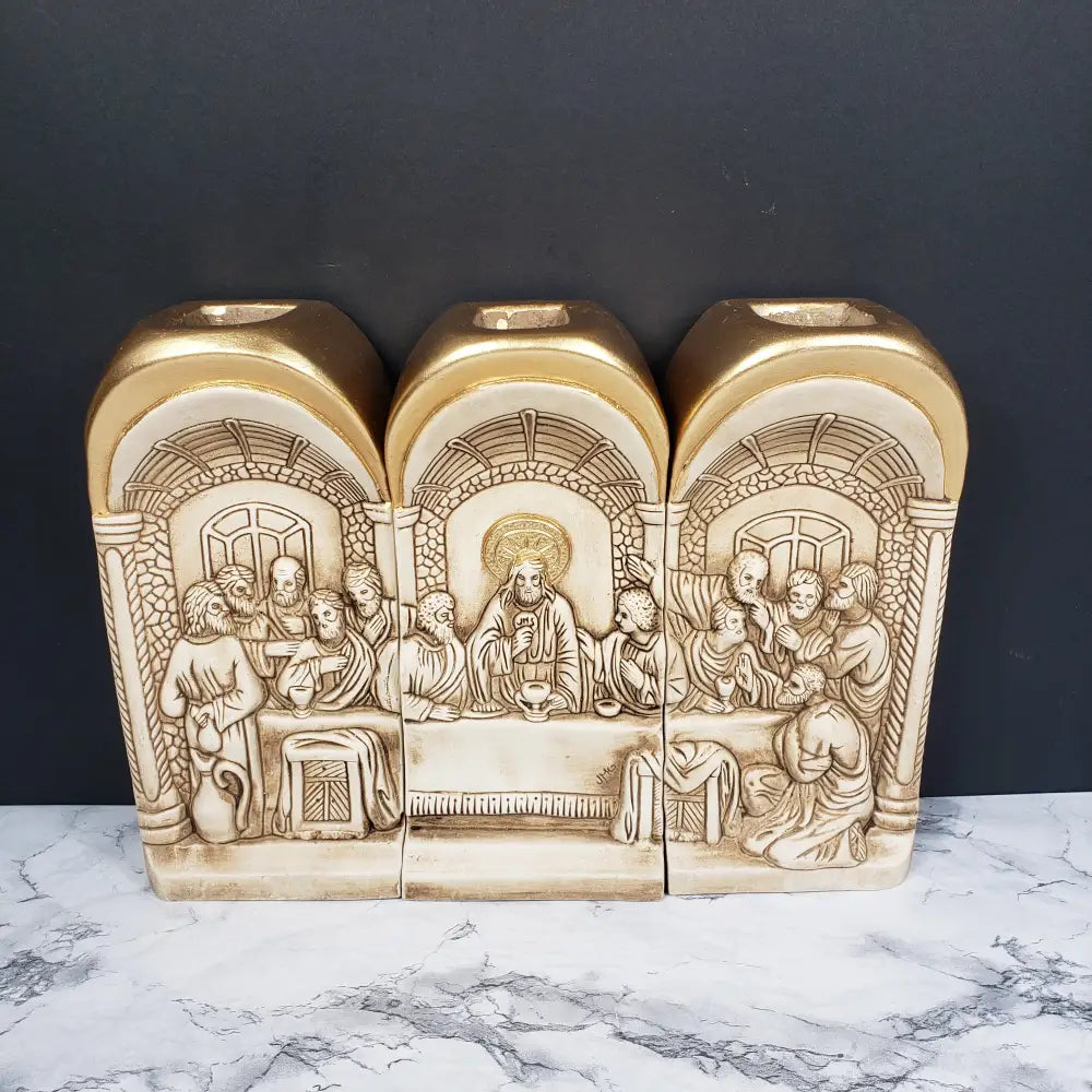 Last Supper Angels Two Sided Candle Holders Vintage