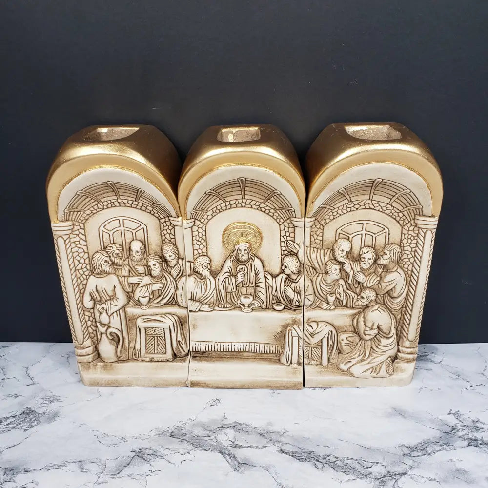 Last Supper Angels Two Sided Candle Holders Vintage