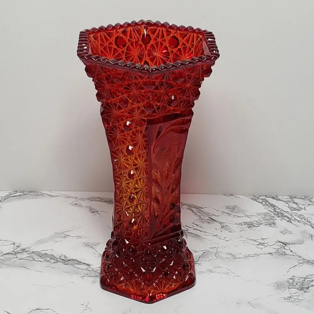 LE Smith Amberina Daisy & Button Vase Vintage - Decor