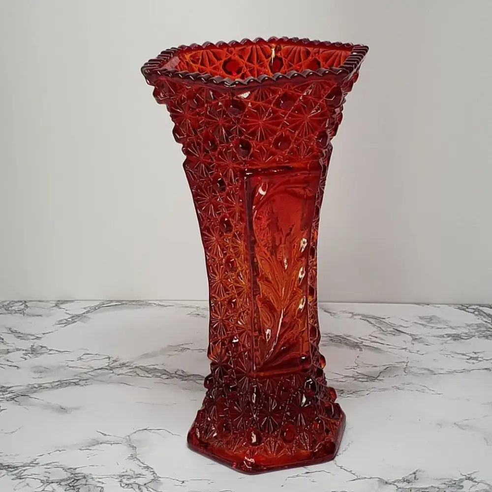 LE Smith Amberina Daisy & Button Vase Vintage - Decor