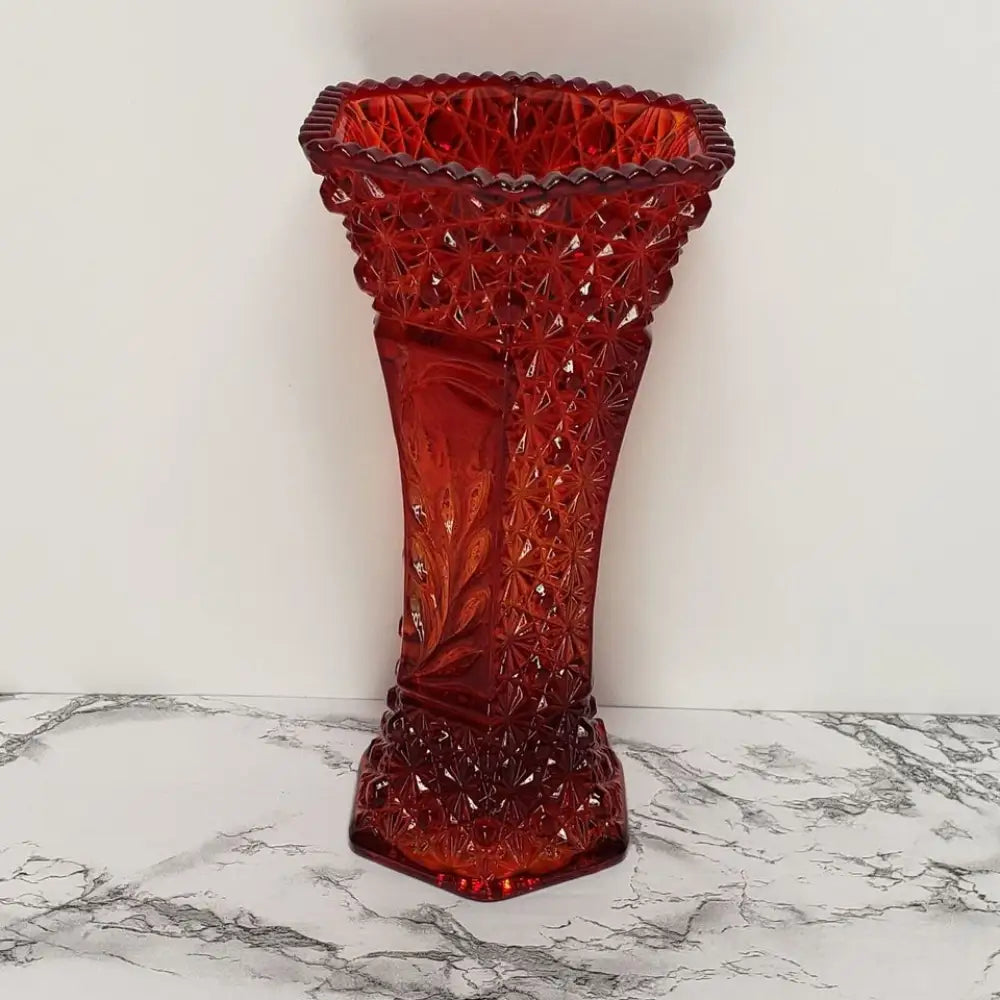 LE Smith Amberina Daisy & Button Vase Vintage - Decor