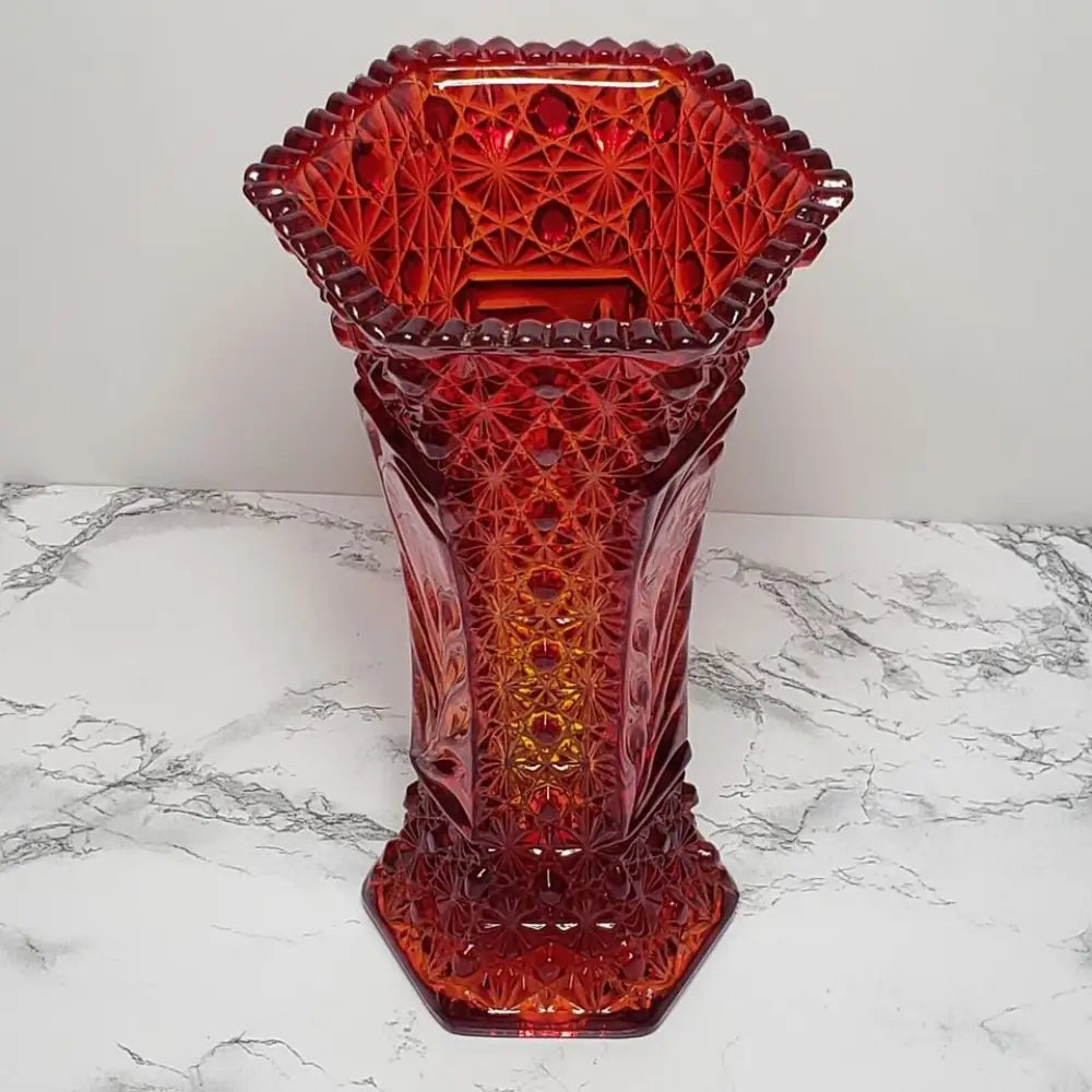 LE Smith Amberina Daisy & Button Vase Vintage - Decor