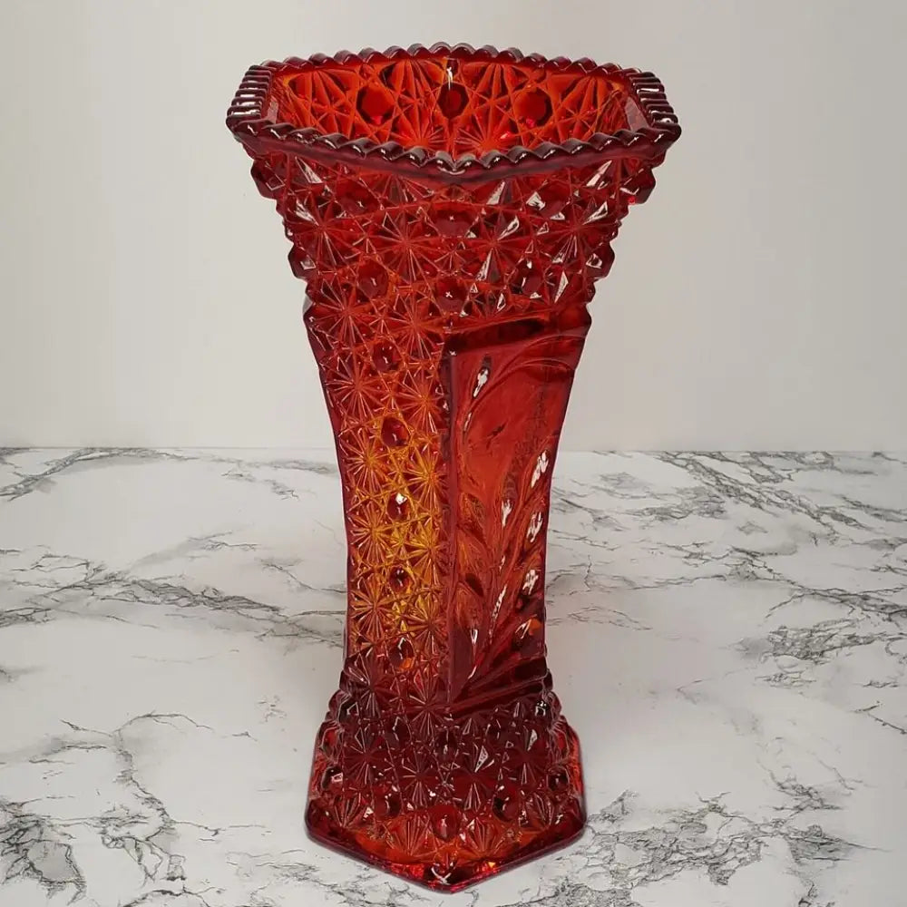 LE Smith Amberina Daisy & Button Vase Vintage - Decor