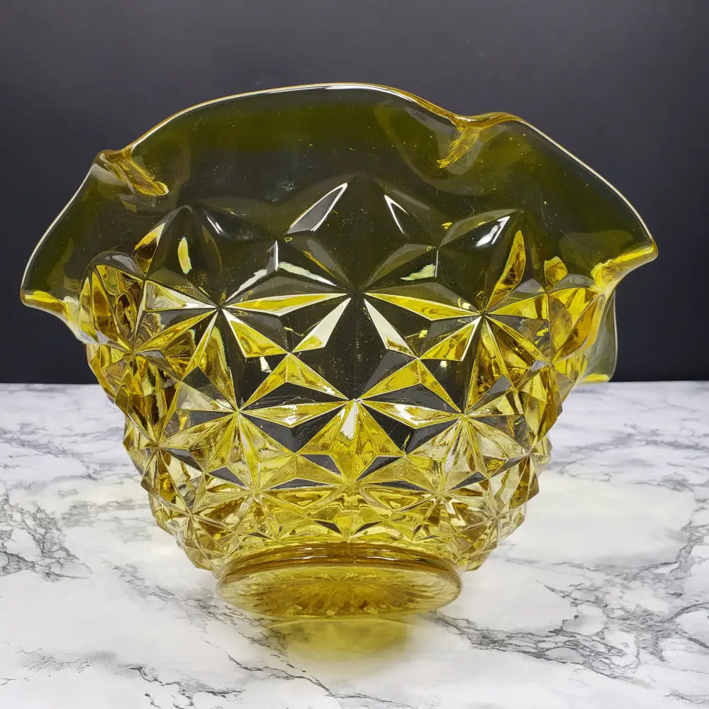 Le Smith Yellow Uv Reactive Large Centerpiece Bowl Vintage Collectibles