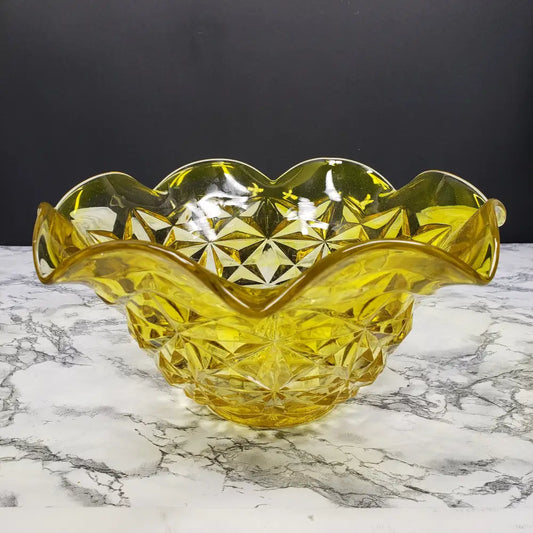 Le Smith Yellow Uv Reactive Large Centerpiece Bowl Vintage Collectibles