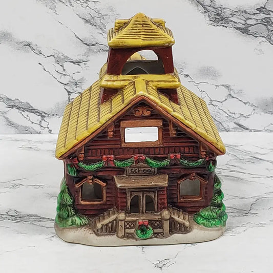 Lefton China Christmas Schoolhouse Tea Light Holder Vintage Decor