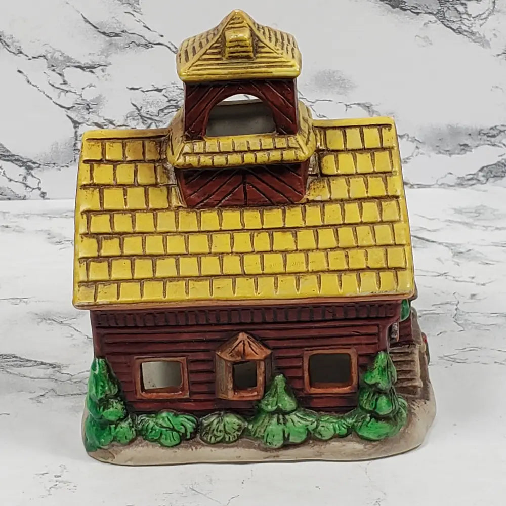 Lefton China Christmas Schoolhouse Tea Light Holder Vintage Decor