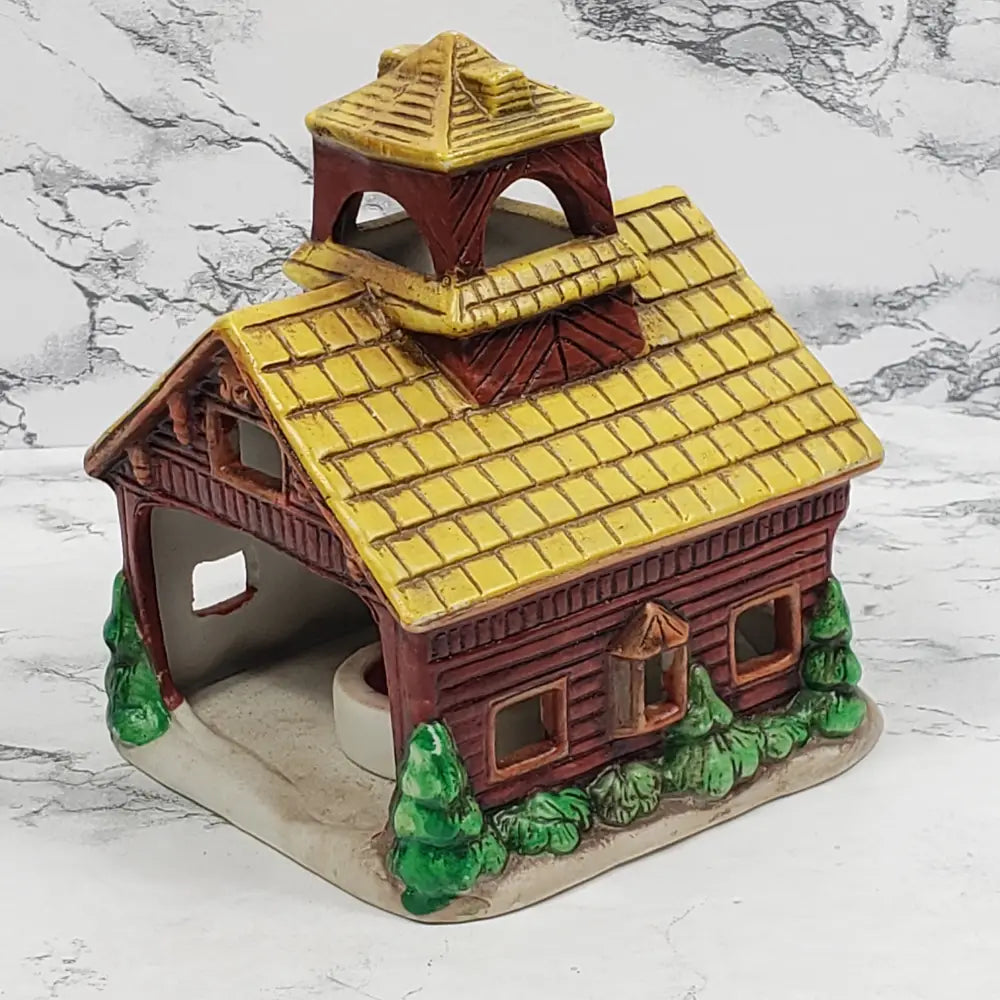 Lefton China Christmas Schoolhouse Tea Light Holder Vintage Decor