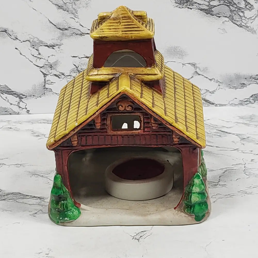 Lefton China Christmas Schoolhouse Tea Light Holder Vintage Decor