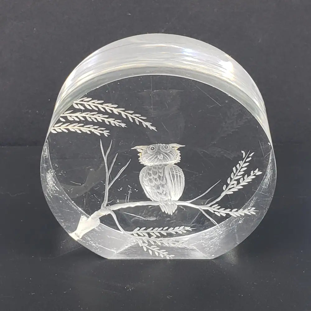 Lucite Owl Paperweight Vintage Decor