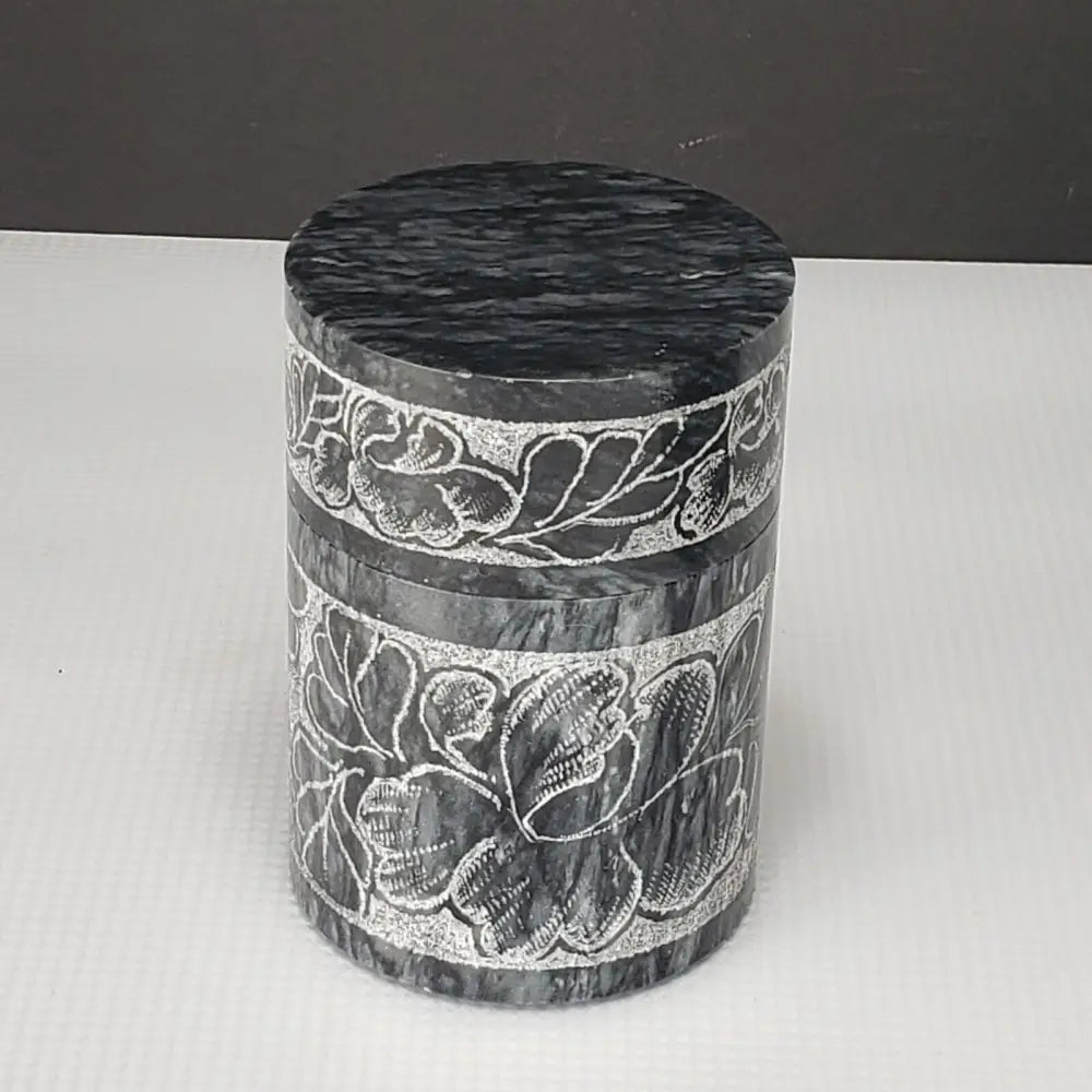 Marble Ashtray & Lidded Jar Engraved Vintage Decor