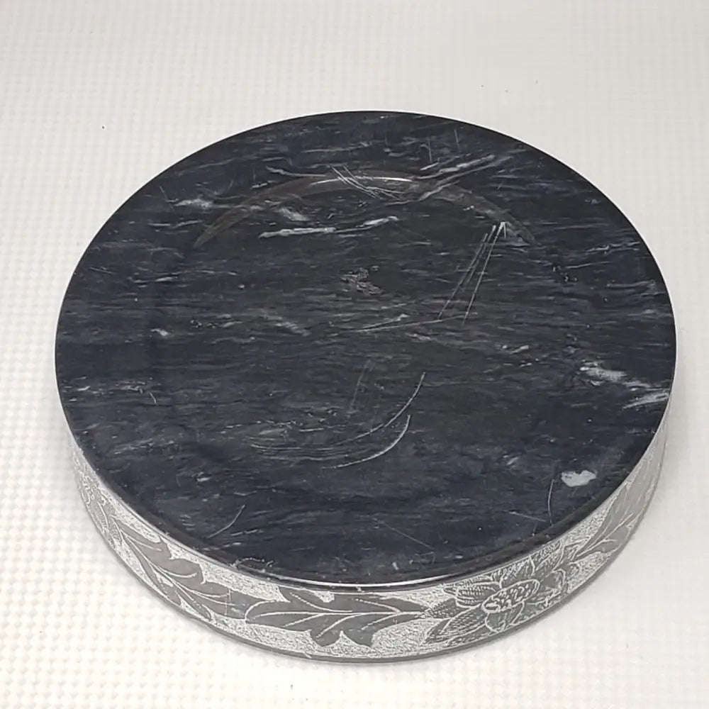 Marble Ashtray & Lidded Jar Engraved Vintage Decor