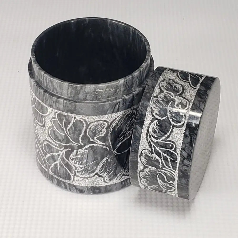 Marble Ashtray & Lidded Jar Engraved Vintage Decor
