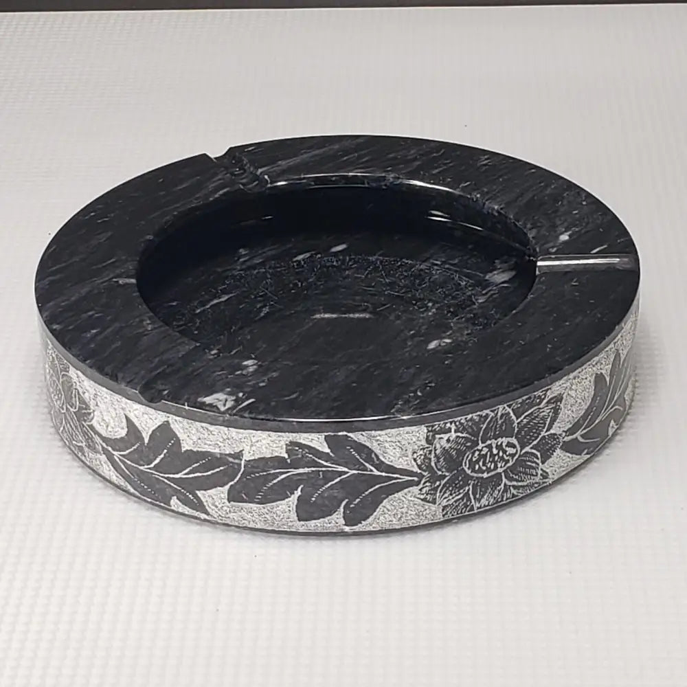 Marble Ashtray & Lidded Jar Engraved Vintage Decor