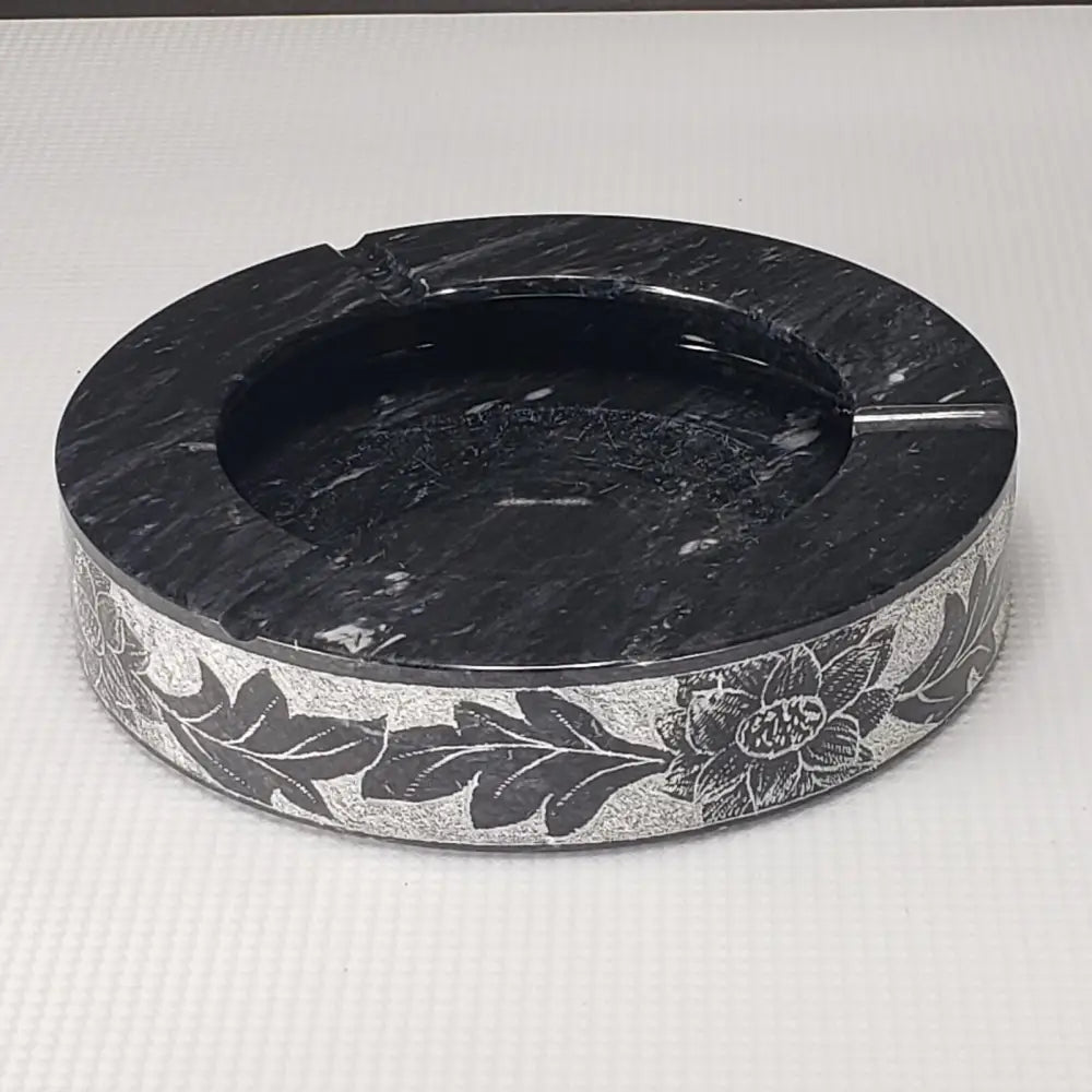 Marble Ashtray & Lidded Jar Engraved Vintage Decor