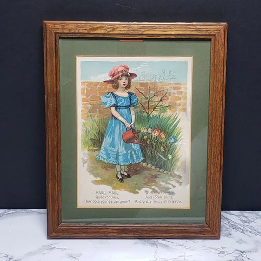 Framed Mary Mary Nursery Rhyme Vintage Book Page - Decor