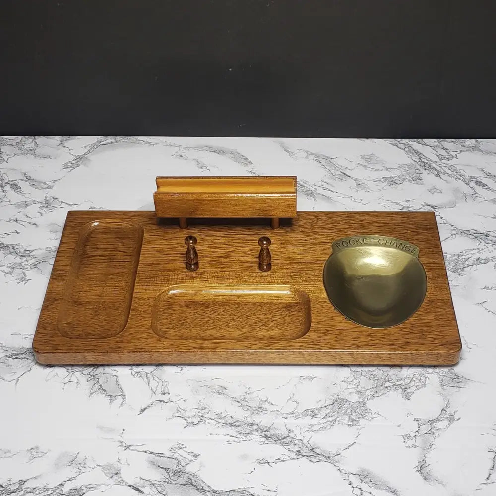 Men’s Wood Dresser Valet with Brass Pocket Change (Vintage)