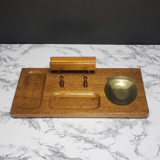 Men’s Wood Dresser Valet with Brass Pocket Change (Vintage)