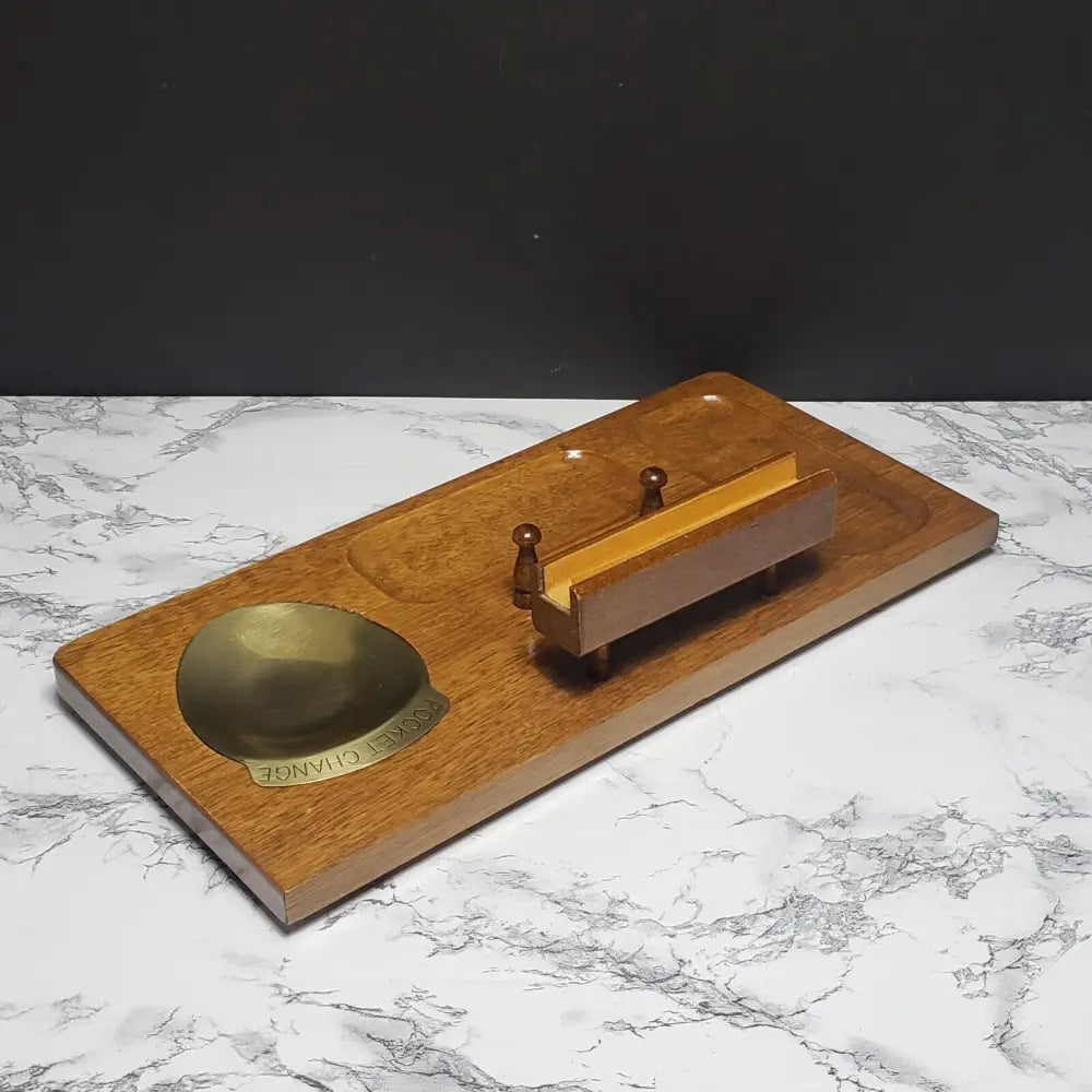 Men’s Wood Dresser Valet with Brass Pocket Change (Vintage)