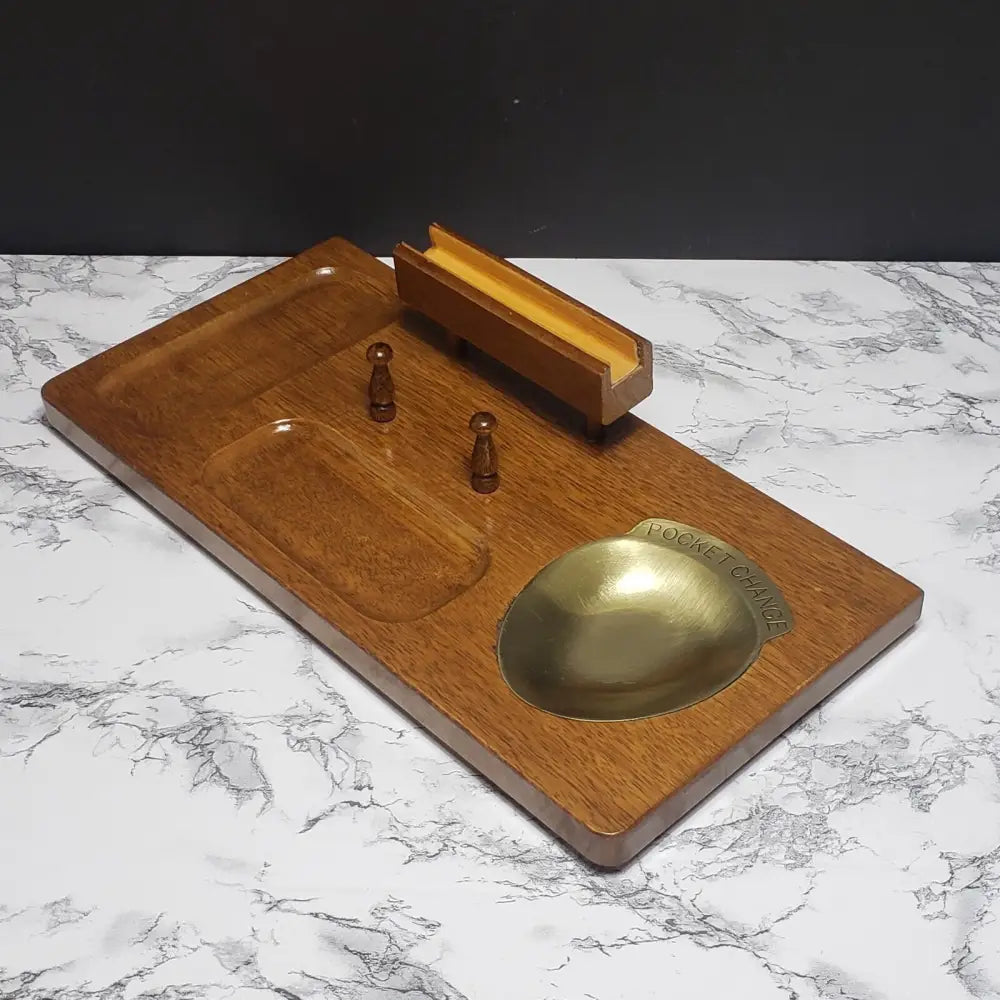 Men’s Wood Dresser Valet with Brass Pocket Change (Vintage)