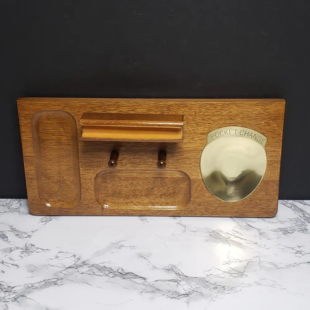 Men’s Wood Dresser Valet with Brass Pocket Change (Vintage)