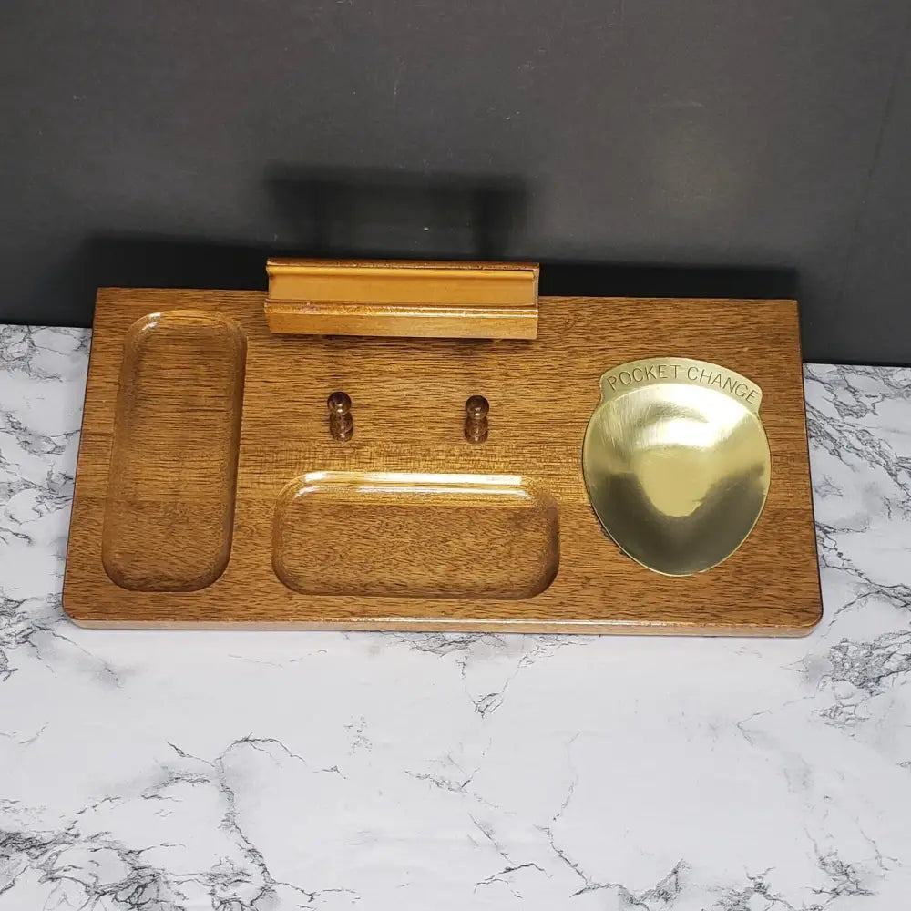 Men’s Wood Dresser Valet with Brass Pocket Change (Vintage)