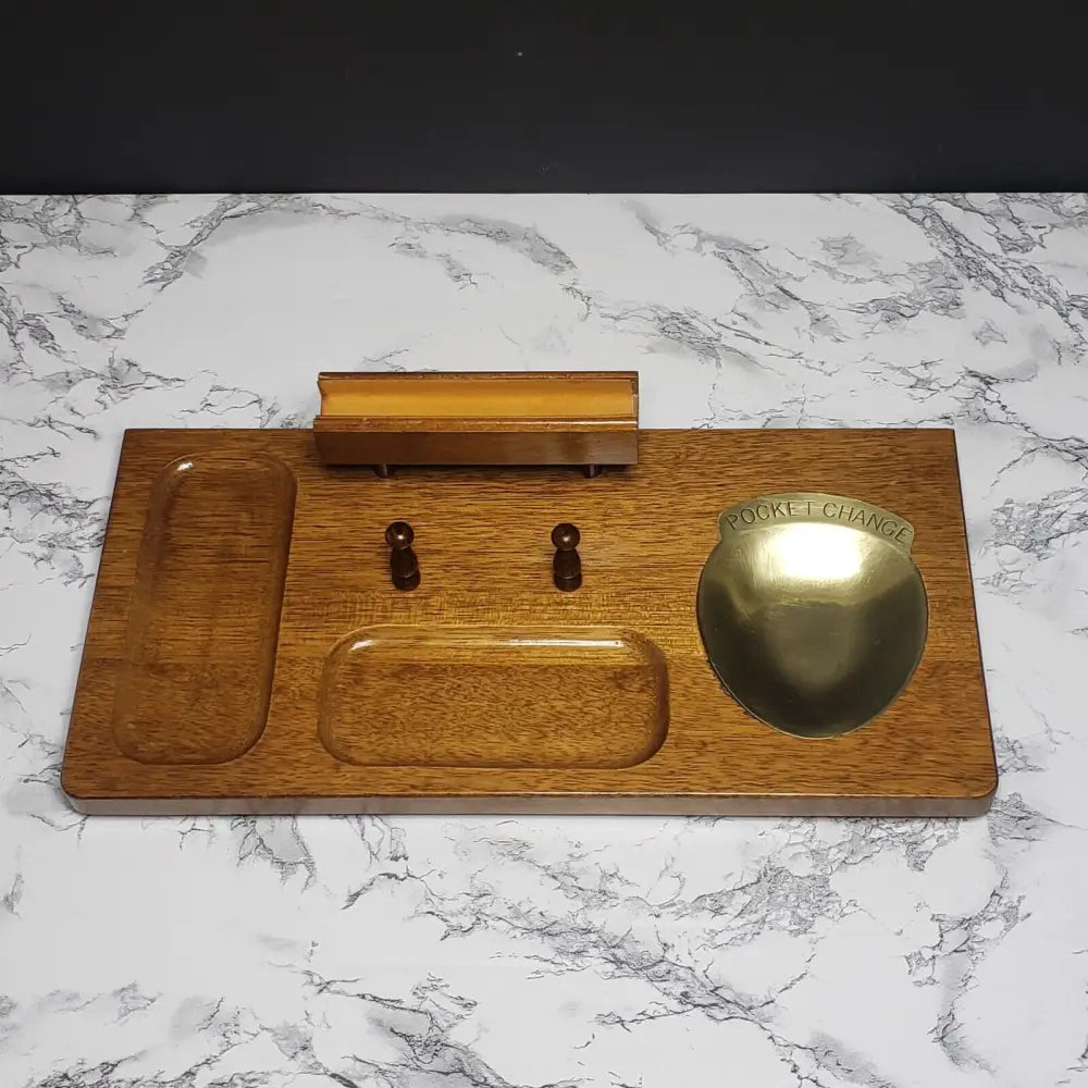 Men’s Wood Dresser Valet with Brass Pocket Change (Vintage)