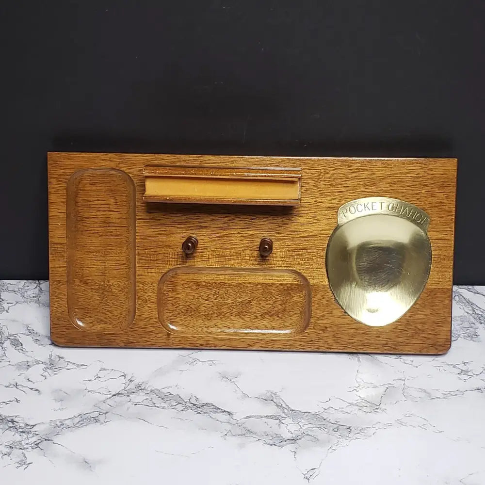 Men’s Wood Dresser Valet with Brass Pocket Change (Vintage)