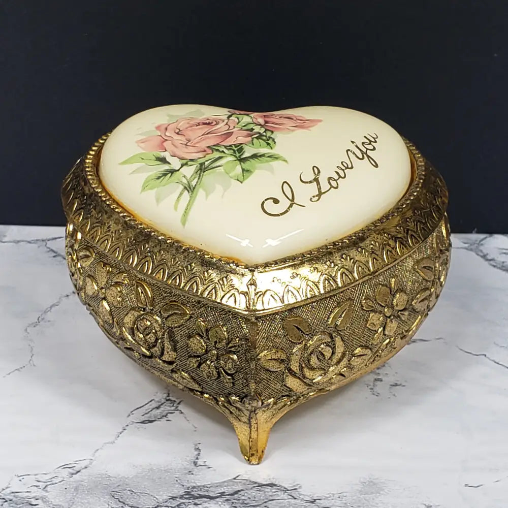 Brass And Porcelain Musical Vanity Box Dr Zhivago Theme Song 1965 Vintage Decor