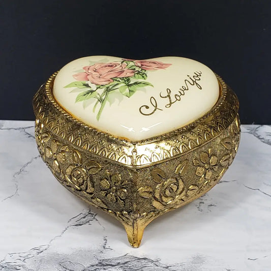 Brass And Porcelain Musical Vanity Box Dr Zhivago Theme Song 1965 Vintage Decor