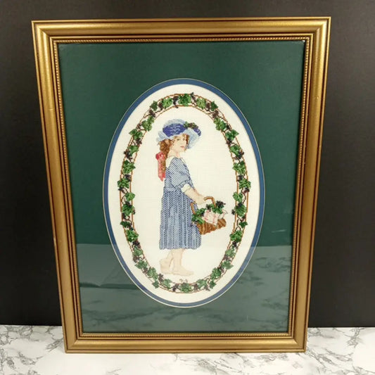 Needlepoint Bead Embellishment Handmade Framed Vintage Decor