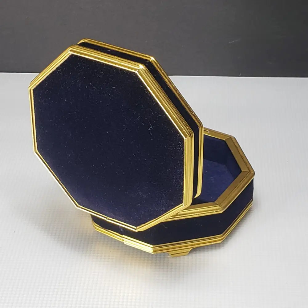 Octagon Jewelry Box Royal Blue Velvet & Brass (Vintage) Decor