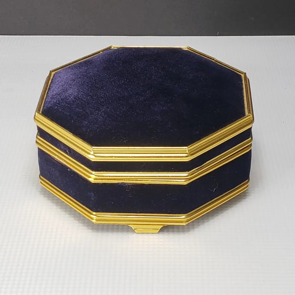 Octagon Jewelry Box Royal Blue Velvet & Brass (Vintage) Decor