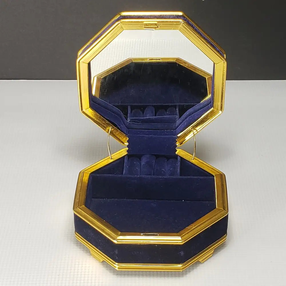 Octagon Jewelry Box Royal Blue Velvet & Brass (Vintage) Decor