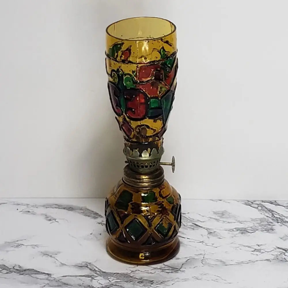 Oil Lamp Hong Kong Sailboat Faux Stained Glass - Decor