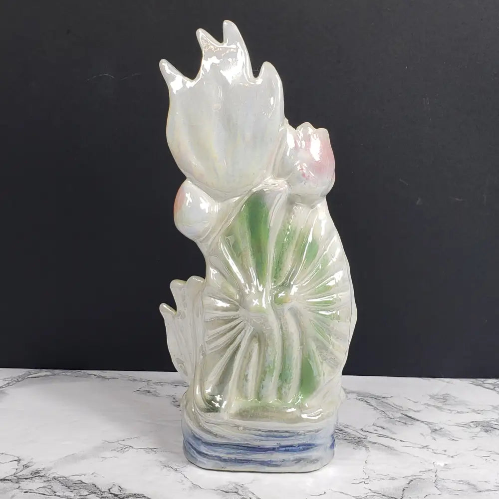 Pearlescent Porcelain Koi Vase Vintage Decor