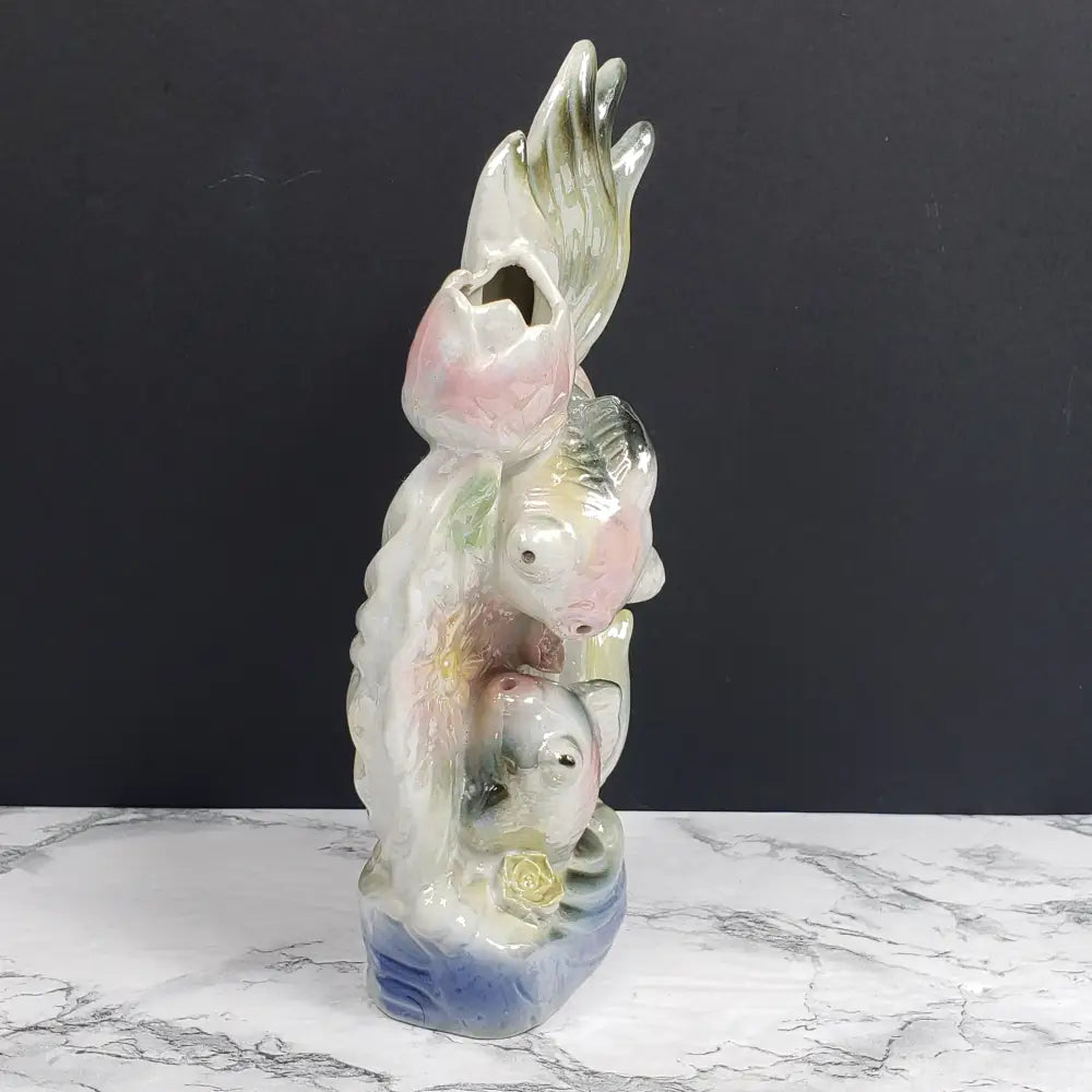 Pearlescent Porcelain Koi Vase Vintage Decor