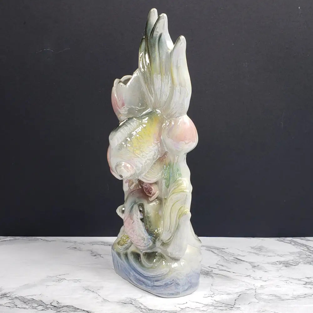 Pearlescent Porcelain Koi Vase Vintage Decor
