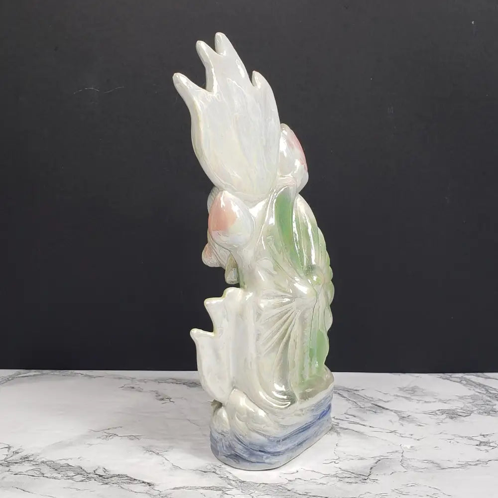 Pearlescent Porcelain Koi Vase Vintage Decor