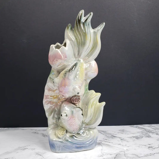 Pearlescent Porcelain Koi Vase Vintage Decor