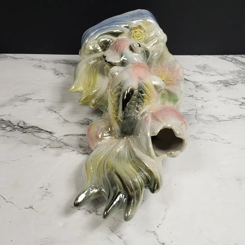 Pearlescent Porcelain Koi Vase Vintage Decor