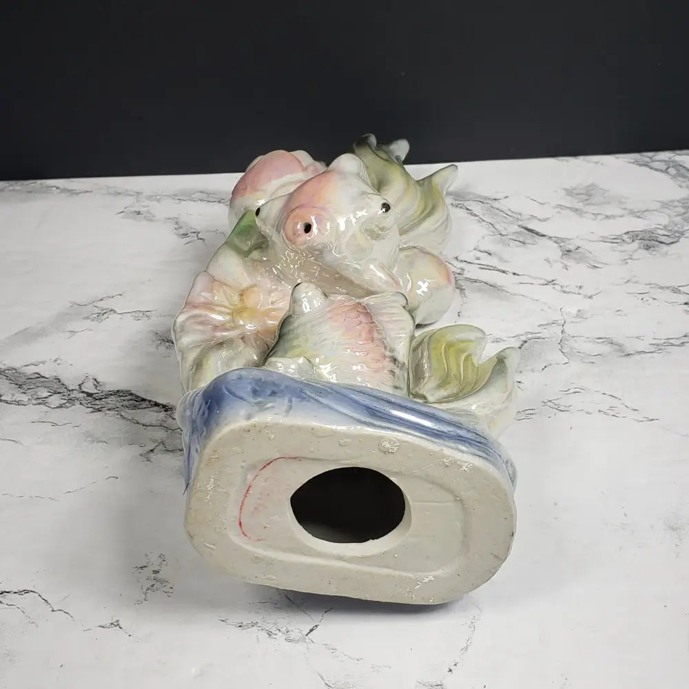 Pearlescent Porcelain Koi Vase Vintage Decor