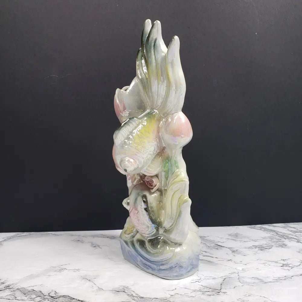 Pearlescent Porcelain Koi Vase Vintage Decor