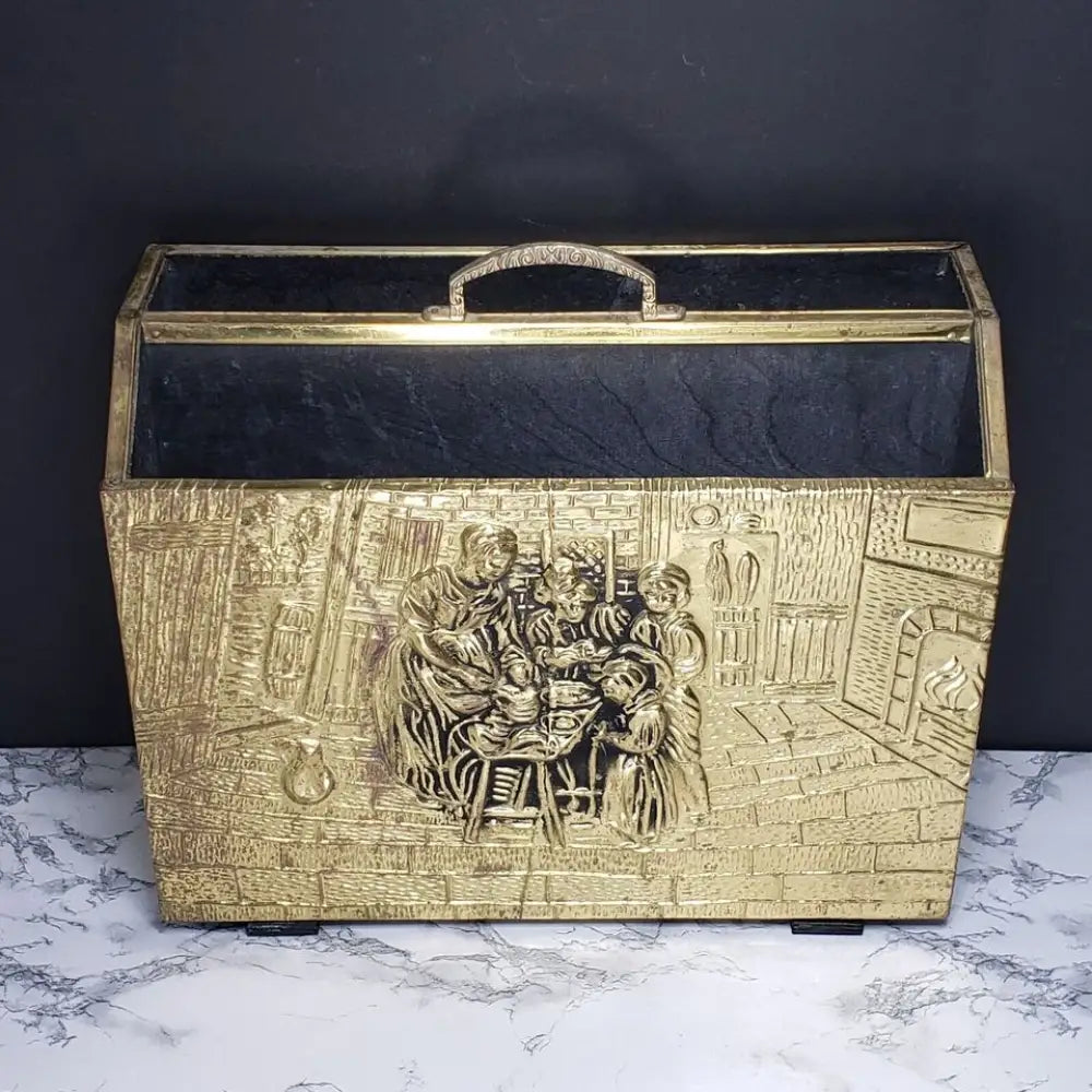 Mid Century Brass Over Wood Magazine Rack - Decor