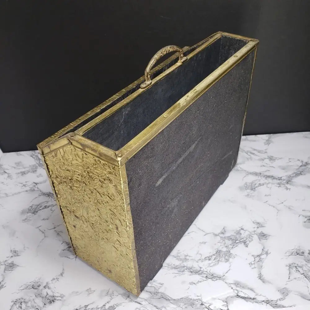 Mid Century Brass Over Wood Magazine Rack - Decor