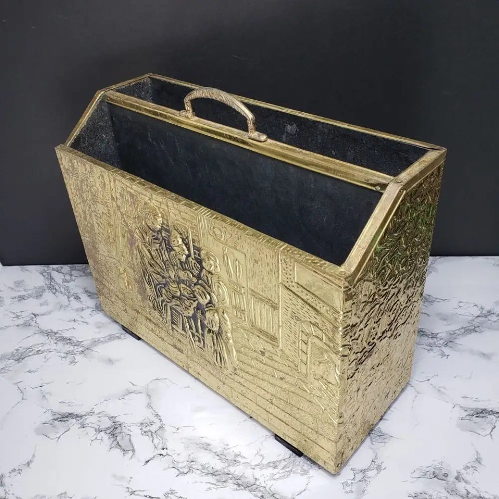 Mid Century Brass Over Wood Magazine Rack - Decor