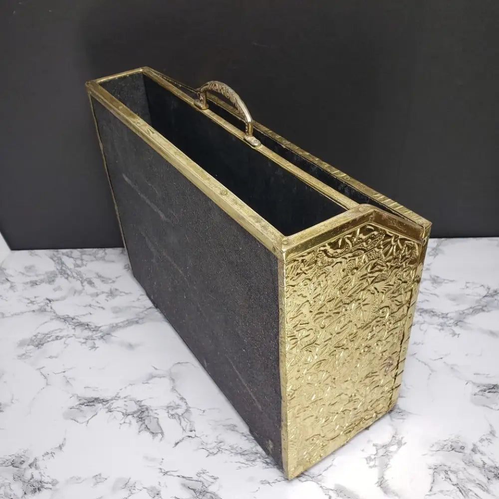 Mid Century Brass Over Wood Magazine Rack - Decor
