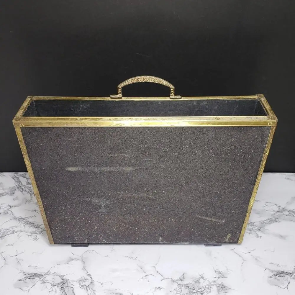 Mid Century Brass Over Wood Magazine Rack - Decor