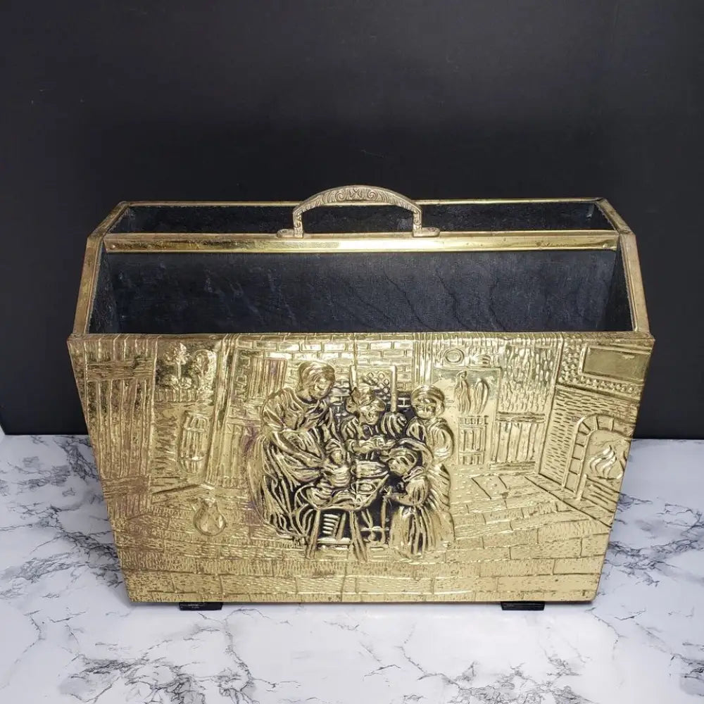 Mid Century Brass Over Wood Magazine Rack - Decor