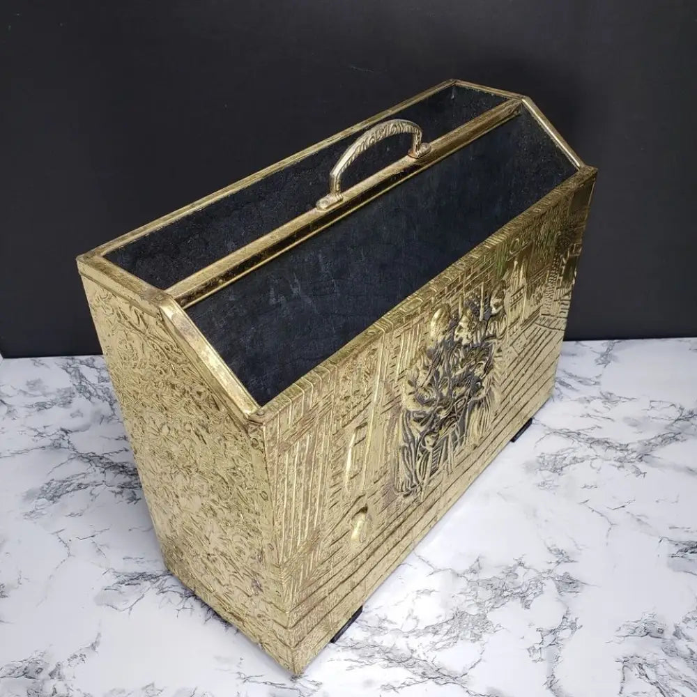 Mid Century Brass Over Wood Magazine Rack - Decor